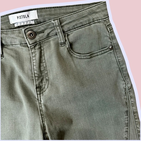 Pistola ‘Audrey’ Moto Style Ribbed-Knee Skinny Jeans in “Eden” Olive Green Sz 27 - Picture 6 of 14